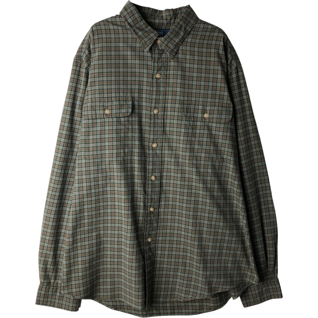 Ralph Lauren POLO by Ralph Lauren long sleeve cotton check shirt, men's XL size cotton Khaki type sage green Vintage Second Hand