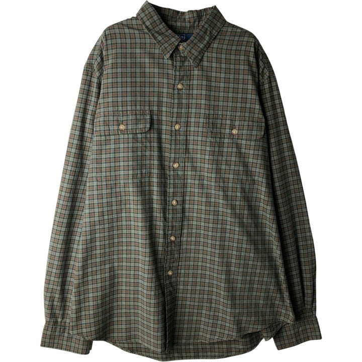 Ralph Lauren POLO by Ralph Lauren long sleeve cotton check shirt, men's XL size cotton Khaki type sage green Vintage Second Hand