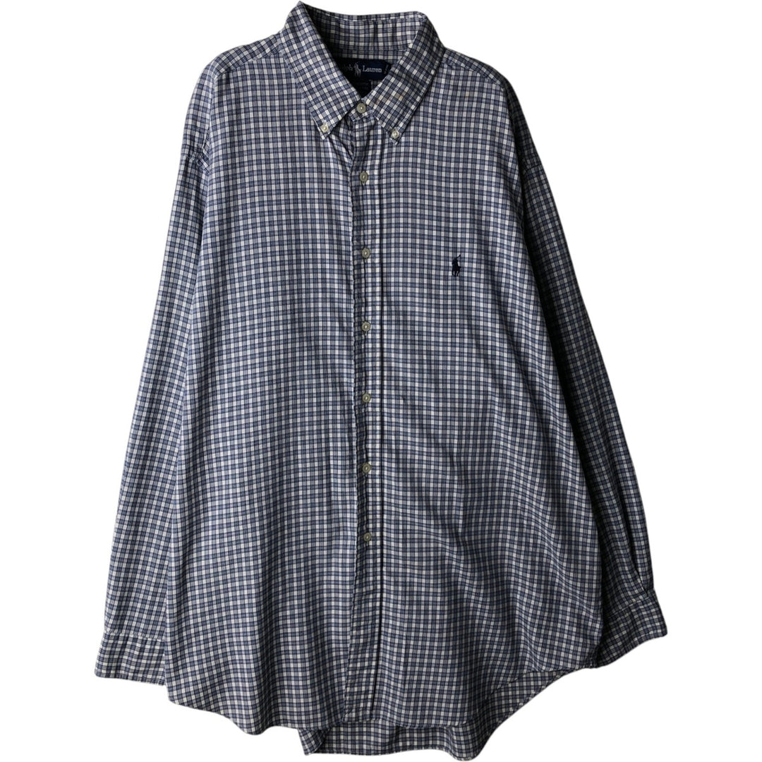 Ralph Lauren YARMOUTH Long Sleeve Button Down Check Shirt Men's XL cotton blue type Vintage Second Hand