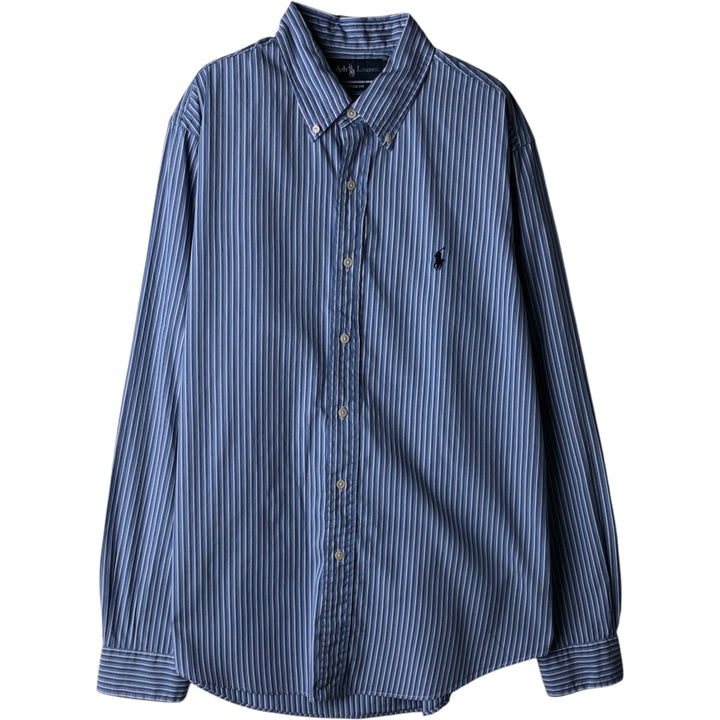 Ralph Lauren Custom Fit Multi-Stripe Long Sleeve Button-Down Striped Shirt, Men's Size L cotton Blue type light blue Vintage Second Hand