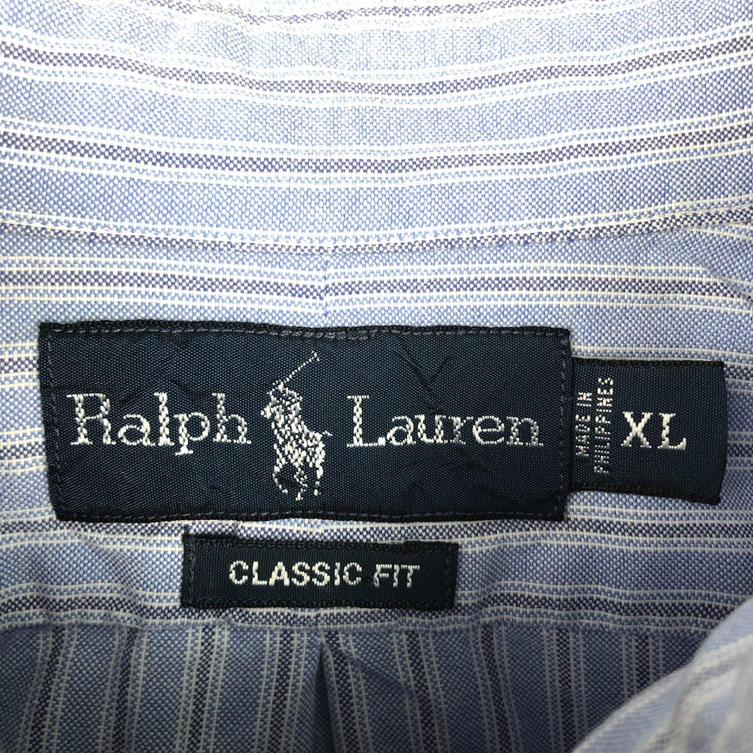 Ralph Lauren Classic Fit Multi-Stripe Long Sleeve Button-Down Striped Shirt, Men's XL cotton Blue type light blue Vintage Second Hand