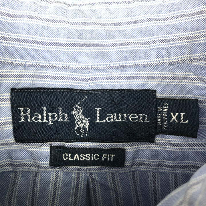 Ralph Lauren Classic Fit Multi-Stripe Long Sleeve Button-Down Striped Shirt, Men's XL cotton Blue type light blue Vintage Second Hand