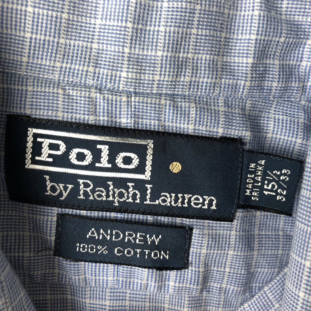 Ralph Lauren POLO by Ralph Lauren ANDREW long-sleeved cotton check shirt, men's size M cotton Blue type light blue Vintage Second Hand