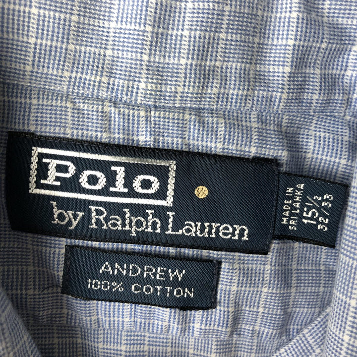 Ralph Lauren POLO by Ralph Lauren ANDREW long-sleeved cotton check shirt, men's size M cotton Blue type light blue Vintage Second Hand