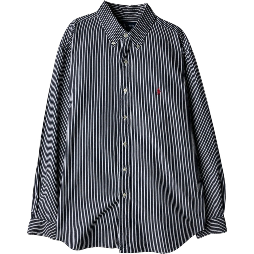 Ralph Lauren Classic Fit Long Sleeve Button Down Striped Shirt, Men's Size L cotton black type Vintage Second Hand