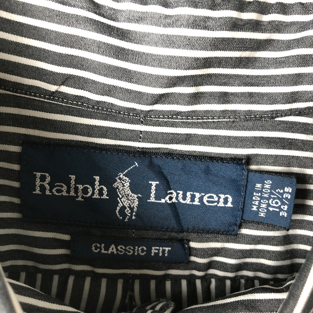 Ralph Lauren Classic Fit Long Sleeve Button Down Striped Shirt, Men's Size L cotton black type Vintage Second Hand