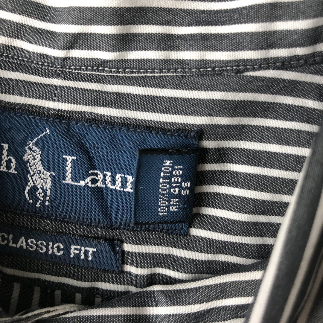 Ralph Lauren Classic Fit Long Sleeve Button Down Striped Shirt, Men's Size L cotton black type Vintage Second Hand