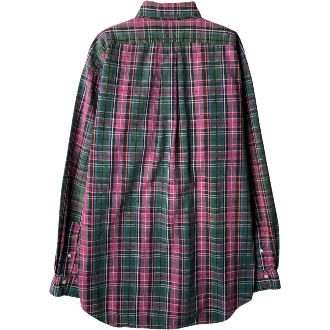 Ralph Lauren Seersucker Long Sleeve Button-Down Check Shirt, Men's Size Medium cotton Red type red-purple Vintage Second Hand