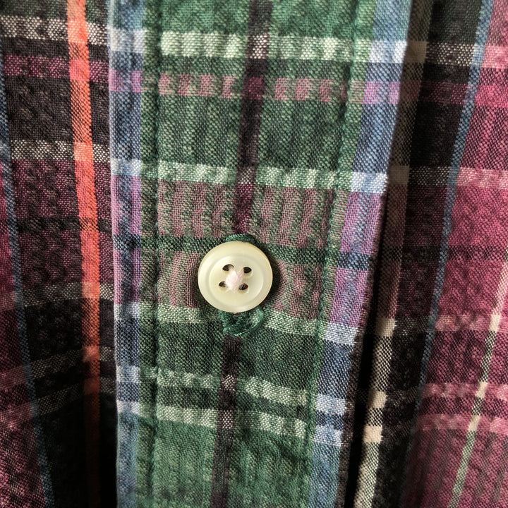 Ralph Lauren Seersucker Long Sleeve Button-Down Check Shirt, Men's Size Medium cotton Red type red-purple Vintage Second Hand