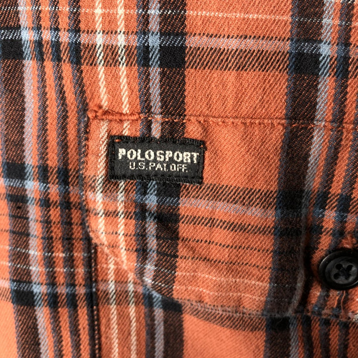 Ralph Lauren POLO SPORT Regular Collar Long Sleeve Light Flannel Check Shirt, Men's Size XL (approx.) cotton brown type Vintage Second Hand