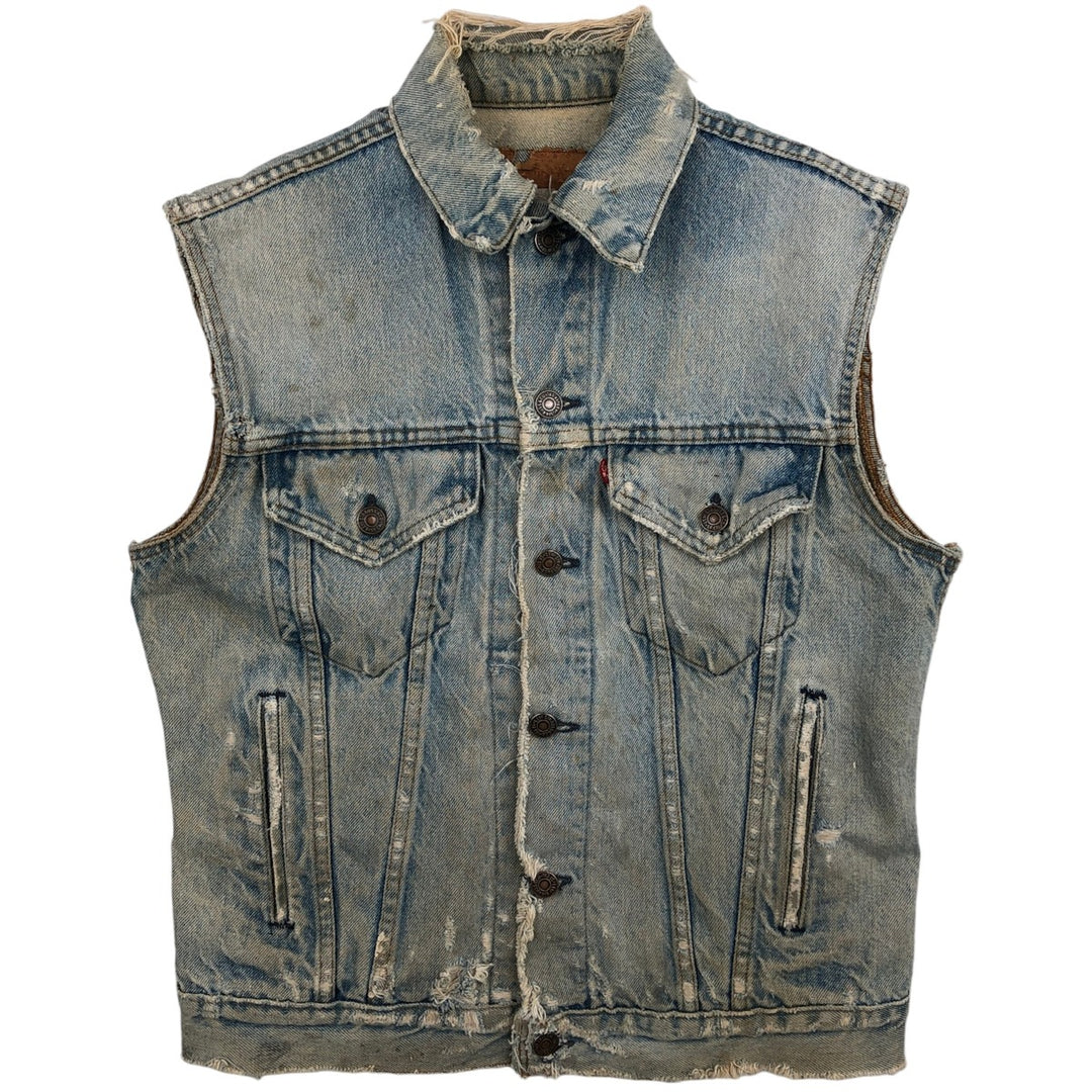 Levi's 70506-0213 Eagle Pattern Cut-Off Harley-Davidson Denim Vest, Made in USA, Men's Size M (Equivalent), Vintage cotton blue type Vintage Second Hand