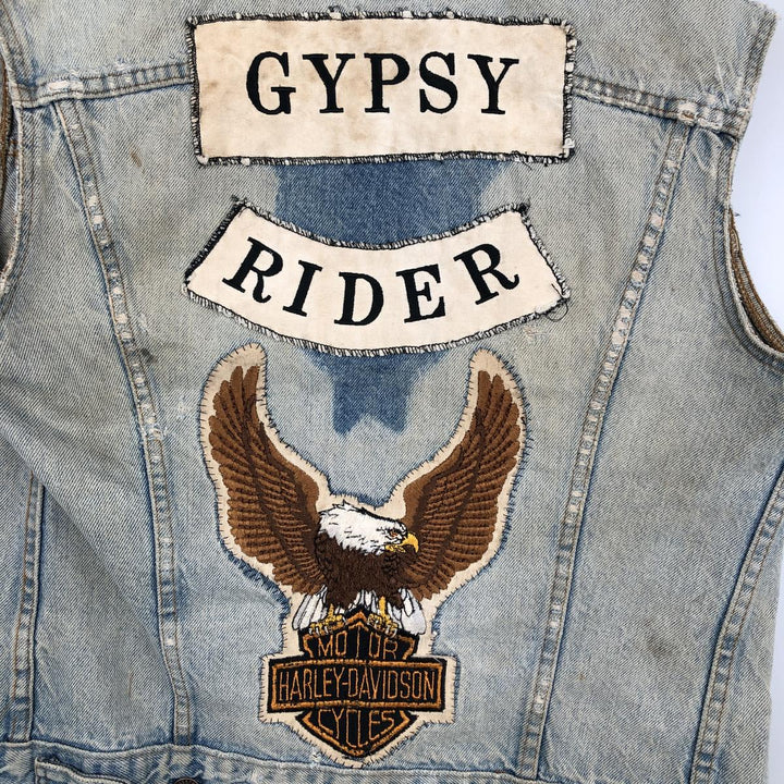 Levi's 70506-0213 Eagle Pattern Cut-Off Harley-Davidson Denim Vest, Made in USA, Men's Size M (Equivalent), Vintage cotton blue type Vintage Second Hand