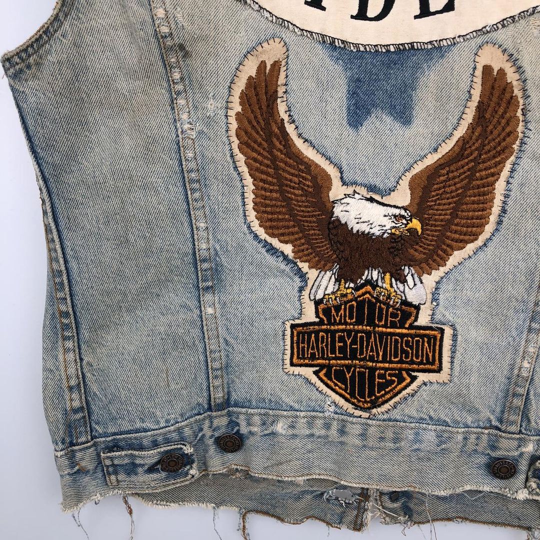 Levi's 70506-0213 Eagle Pattern Cut-Off Harley-Davidson Denim Vest, Made in USA, Men's Size M (Equivalent), Vintage cotton blue type Vintage Second Hand