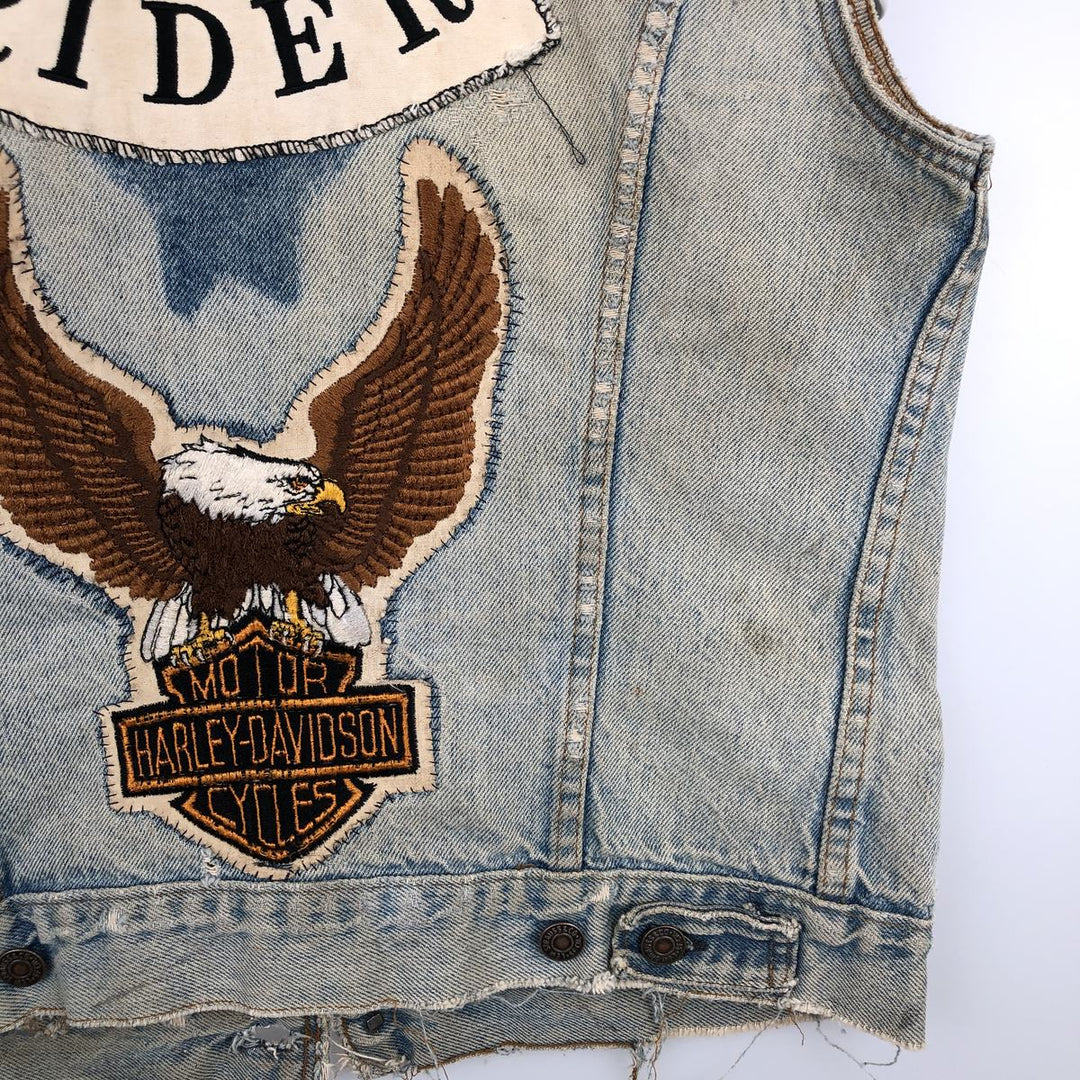 Levi's 70506-0213 Eagle Pattern Cut-Off Harley-Davidson Denim Vest, Made in USA, Men's Size M (Equivalent), Vintage cotton blue type Vintage Second Hand