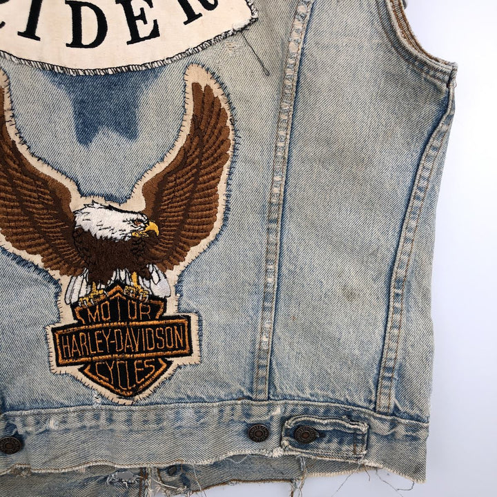 Levi's 70506-0213 Eagle Pattern Cut-Off Harley-Davidson Denim Vest, Made in USA, Men's Size M (Equivalent), Vintage cotton blue type Vintage Second Hand