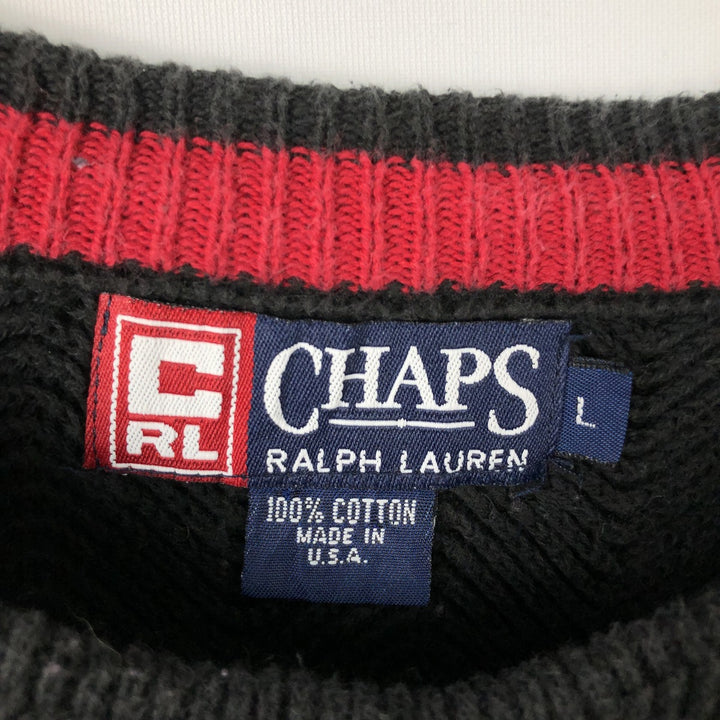 Ralph Lauren CHAPS cotton knit sweater, herringbone pattern, made in USA, men's size L equivalent. cotton black type Vintage Second Hand