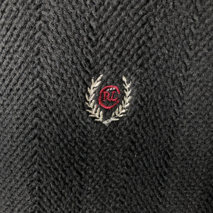 Ralph Lauren CHAPS cotton knit sweater, herringbone pattern, made in USA, men's size L equivalent. cotton black type Vintage Second Hand
