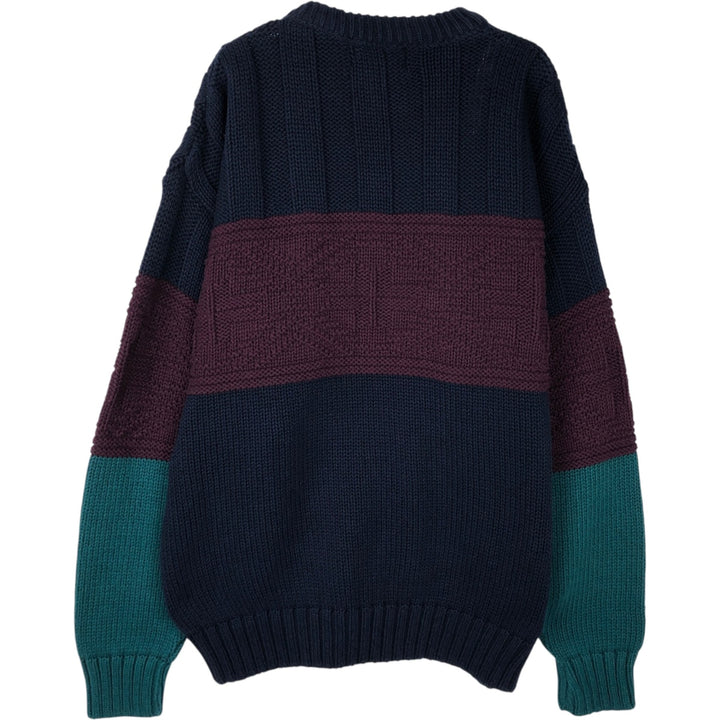 Vintage 90'S Eddie Bauer cable knit and ribbed cotton knit sweater with black tag, made in the USA, size L, men's. cotton navy blue type Vintage Second Hand