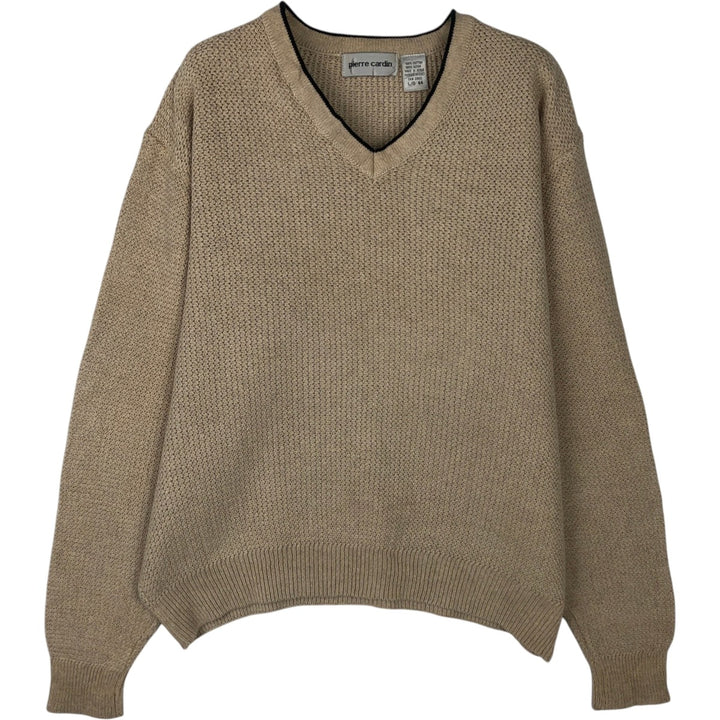 Pierre Cardin V-neck cotton knit sweater, men's size L cotton Beige type Vintage Second Hand