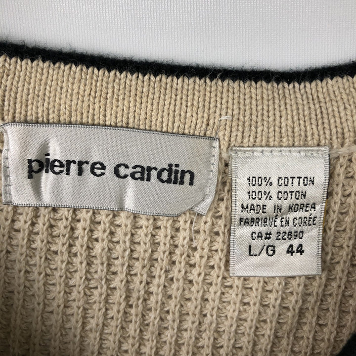 Pierre Cardin V-neck cotton knit sweater, men's size L cotton Beige type Vintage Second Hand