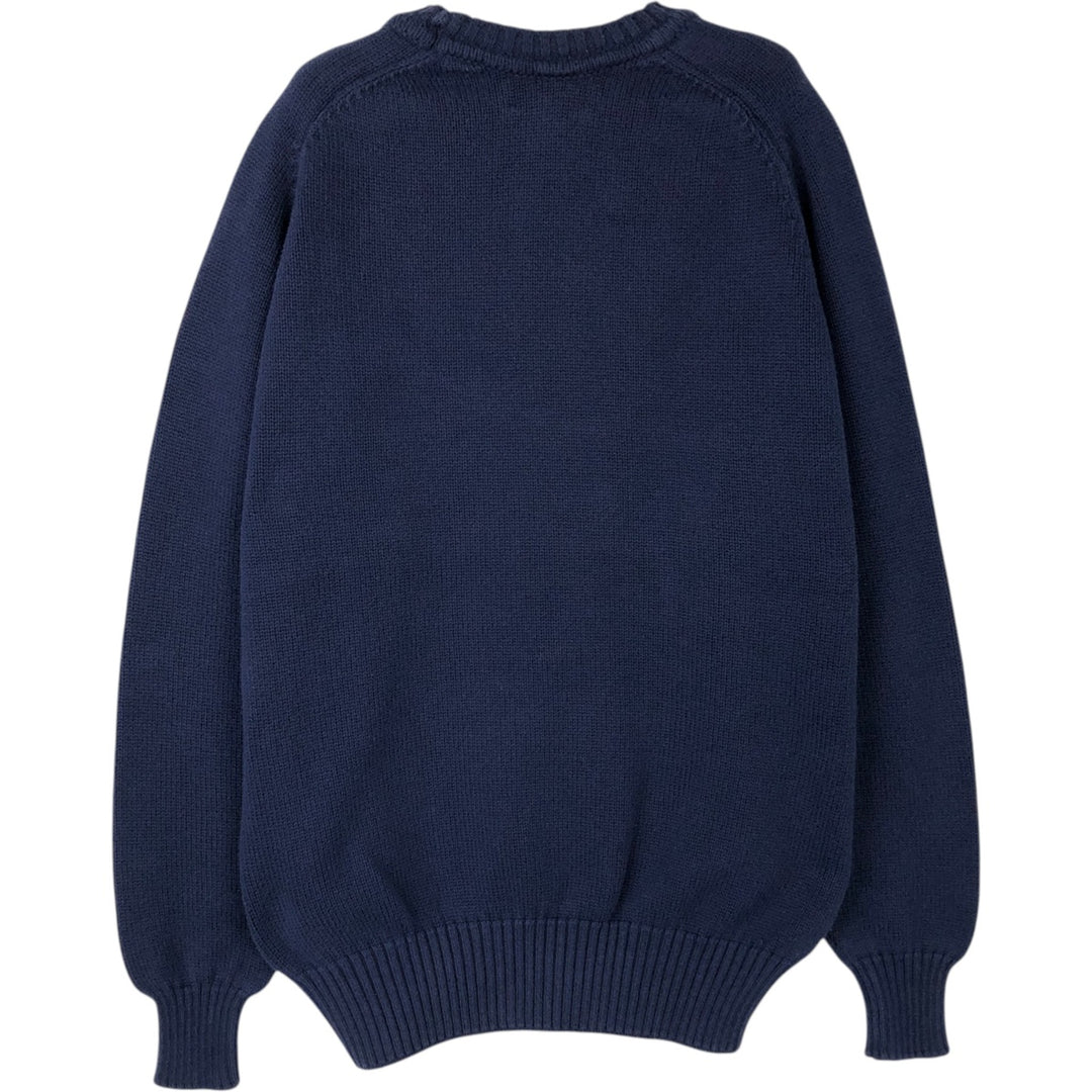 1990'S Lands' End Cotton Knit Sweater, Made in USA, Men's Size L (approx.), Vintage cotton navy blue type Vintage Second Hand