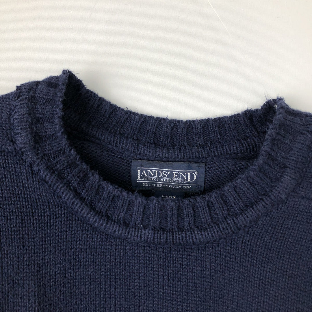 1990'S Lands' End Cotton Knit Sweater, Made in USA, Men's Size L (approx.), Vintage cotton navy blue type Vintage Second Hand