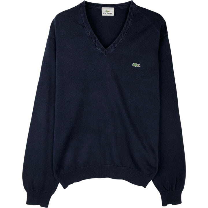 Lacoste V-neck cotton knit sweater, men's size XS cotton navy blue type Vintage Second Hand