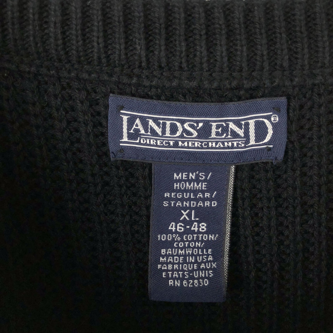 Vintage 90'S Lands' End cotton knit sweater, made in the USA, men's size XL cotton black type Vintage Second Hand