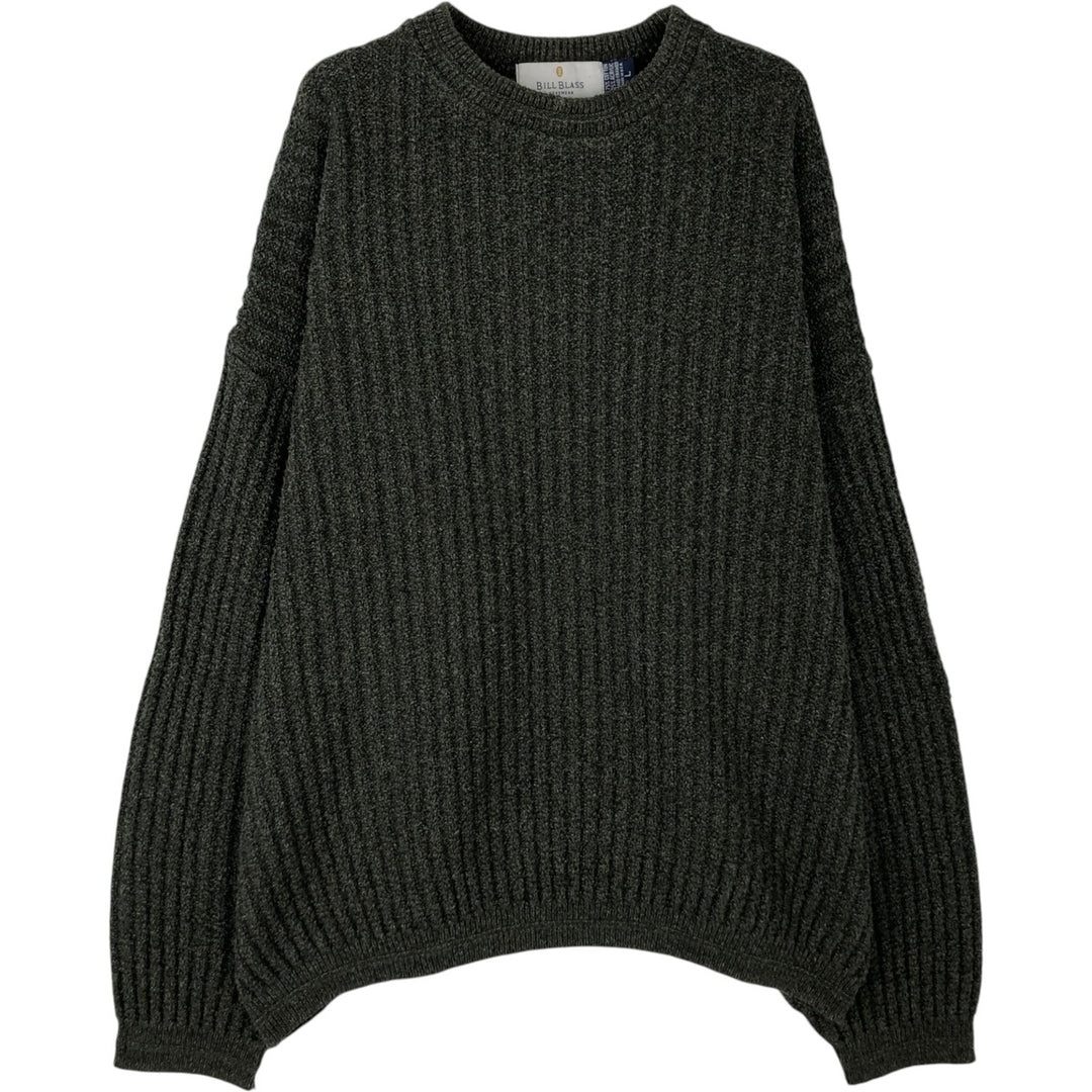 Bill Blass Ribbed Cotton Knit Sweater, Made in USA, Men's Size L cotton Charcoal Vintage Second Hand