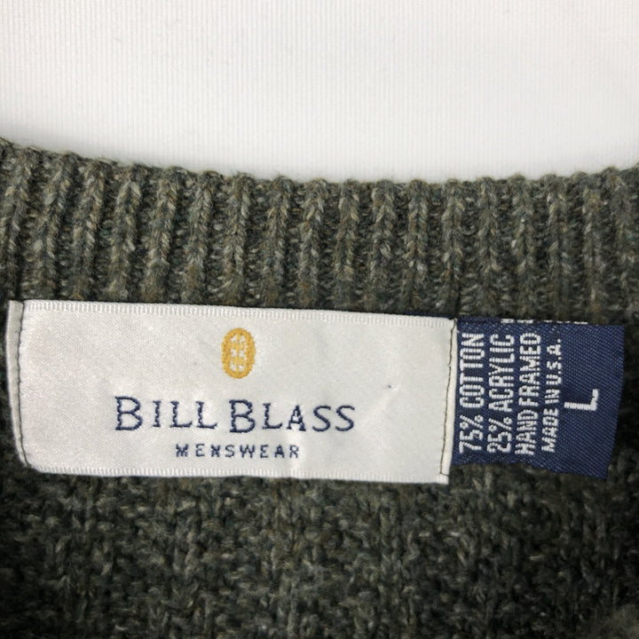 Bill Blass Ribbed Cotton Knit Sweater, Made in USA, Men's Size L cotton Charcoal Vintage Second Hand