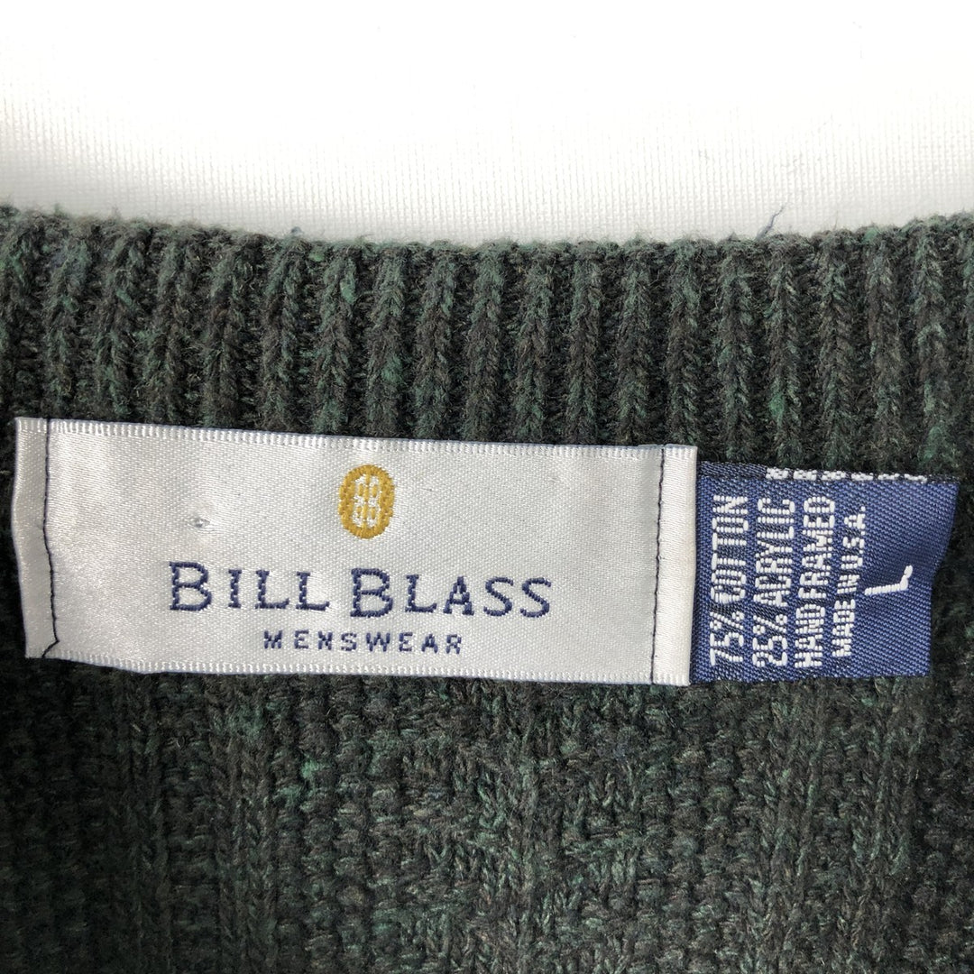 BILL BLASS Cotton Knit Sweater, Made in USA, Men's Size L cotton black type Vintage Second Hand