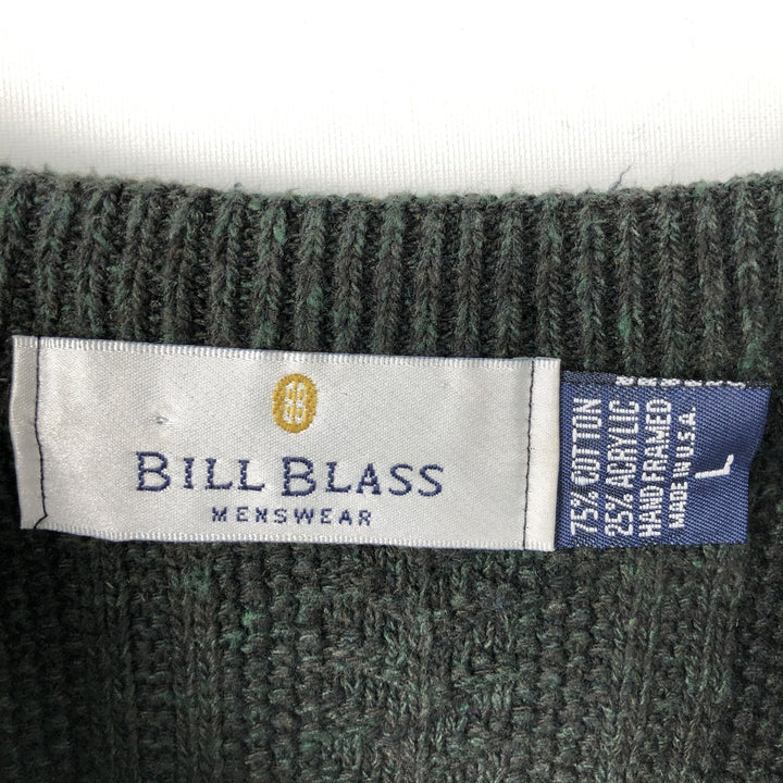 BILL BLASS Cotton Knit Sweater, Made in USA, Men's Size L cotton black type Vintage Second Hand