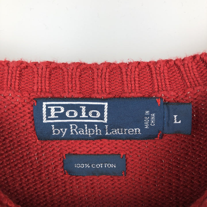 Ralph Lauren POLO by Ralph Lauren Cotton Knit Sweater Men's L size cotton red type Vintage Second Hand