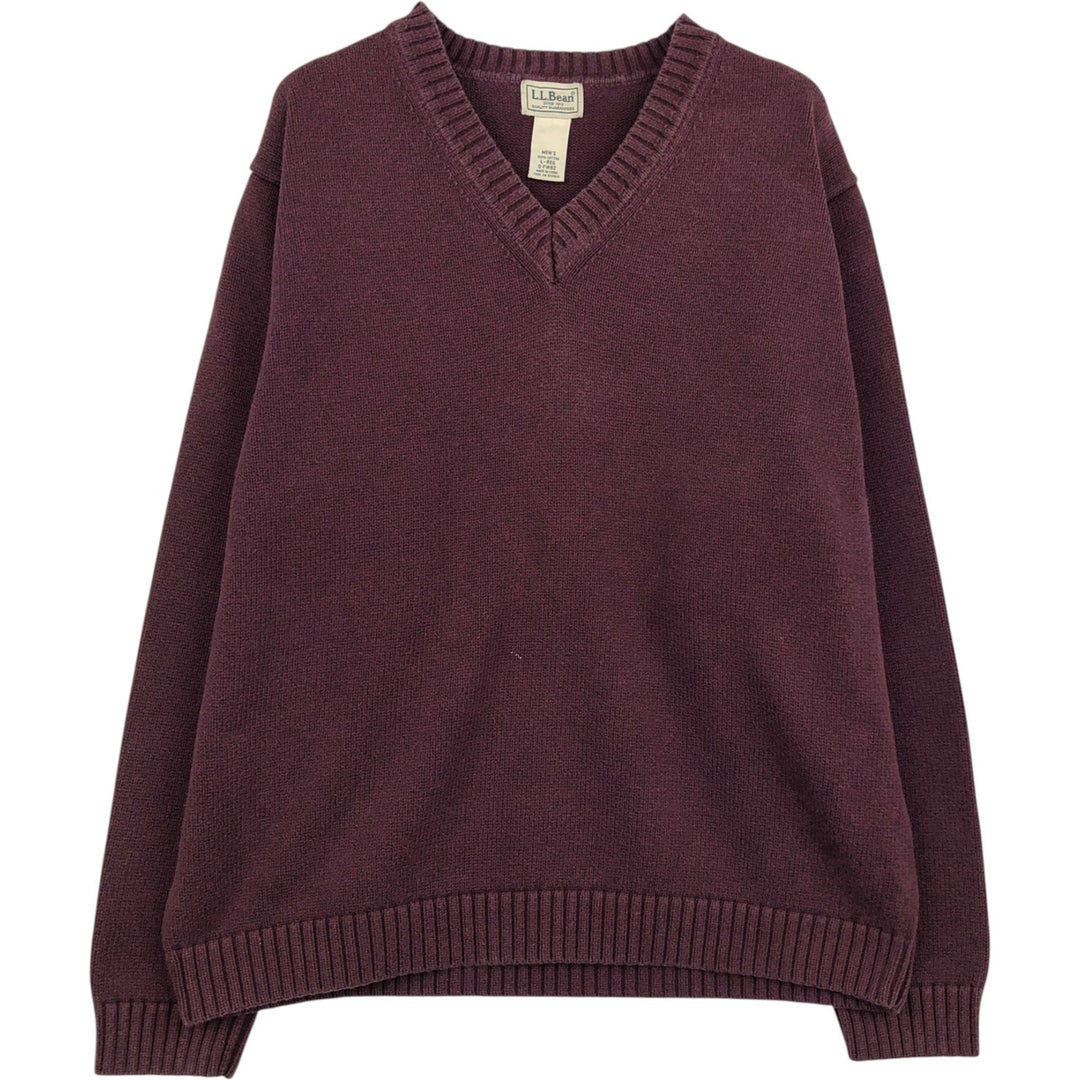 90s-00'S Vintage LLBean V-neck cotton knit sweater, size L, men's cotton Red type red-purple Vintage Second Hand
