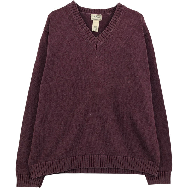 90s-00'S Vintage LLBean V-neck cotton knit sweater, size L, men's cotton Red type red-purple Vintage Second Hand