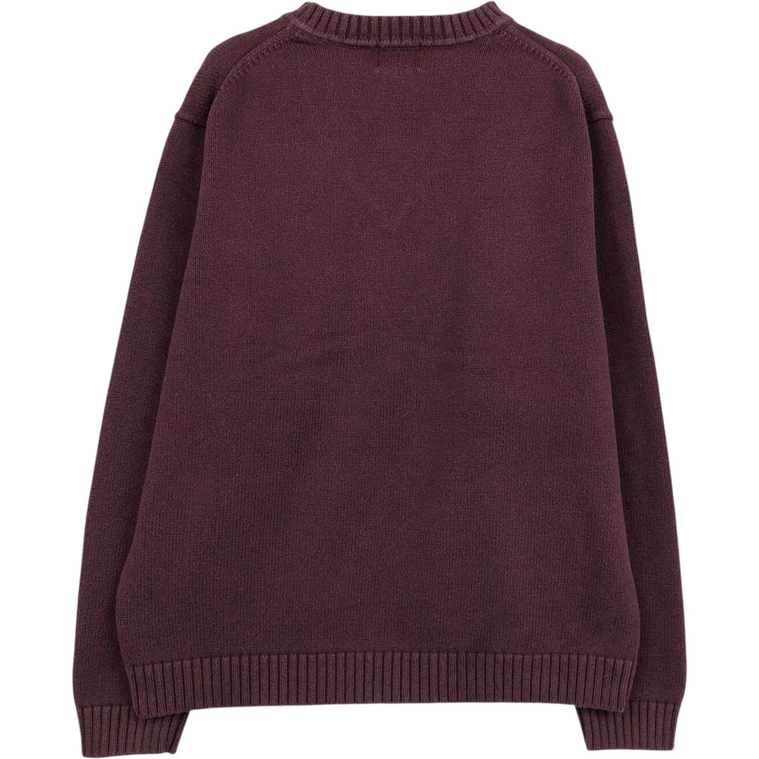 90s-00'S Vintage LLBean V-neck cotton knit sweater, size L, men's cotton Red type red-purple Vintage Second Hand