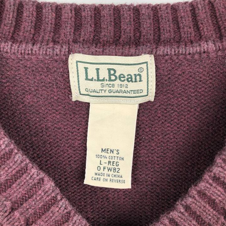 90s-00'S Vintage LLBean V-neck cotton knit sweater, size L, men's cotton Red type red-purple Vintage Second Hand