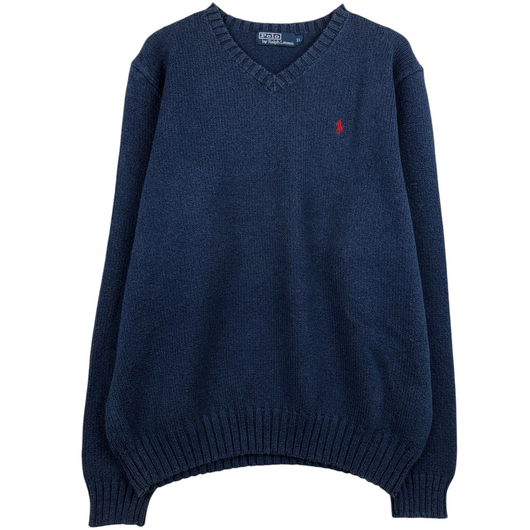 Ralph Lauren POLO by Ralph Lauren V-neck cotton knit sweater, men's XL size cotton blue type Vintage Second Hand