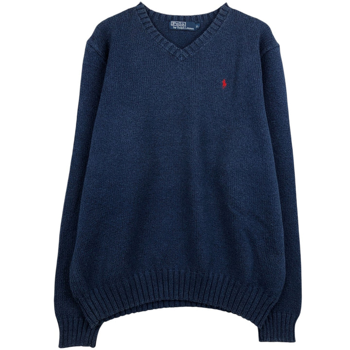 Ralph Lauren POLO by Ralph Lauren V-neck cotton knit sweater, men's XL size cotton blue type Vintage Second Hand