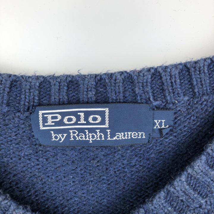 Ralph Lauren POLO by Ralph Lauren V-neck cotton knit sweater, men's XL size cotton blue type Vintage Second Hand