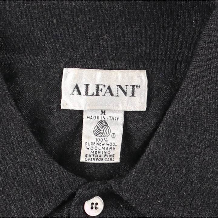 90'S ALFANI Merino Wool Polo Knit Sweater, Men's Size M (approx.), Vintage Merino wool Charcoal Vintage Second Hand