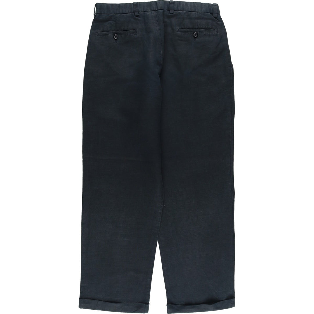 2000'S Dockers Premium Two-pleat Linen Pants, Men's Size W33 linen navy blue type Vintage Second Hand