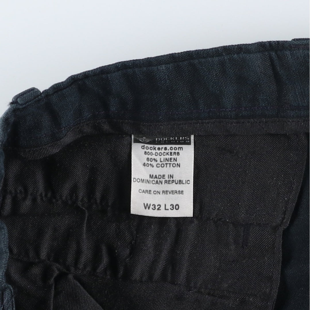 2000'S Dockers Premium Two-pleat Linen Pants, Men's Size W33 linen navy blue type Vintage Second Hand