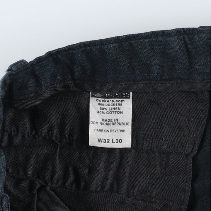 2000'S Dockers Premium Two-pleat Linen Pants, Men's Size W33 linen navy blue type Vintage Second Hand