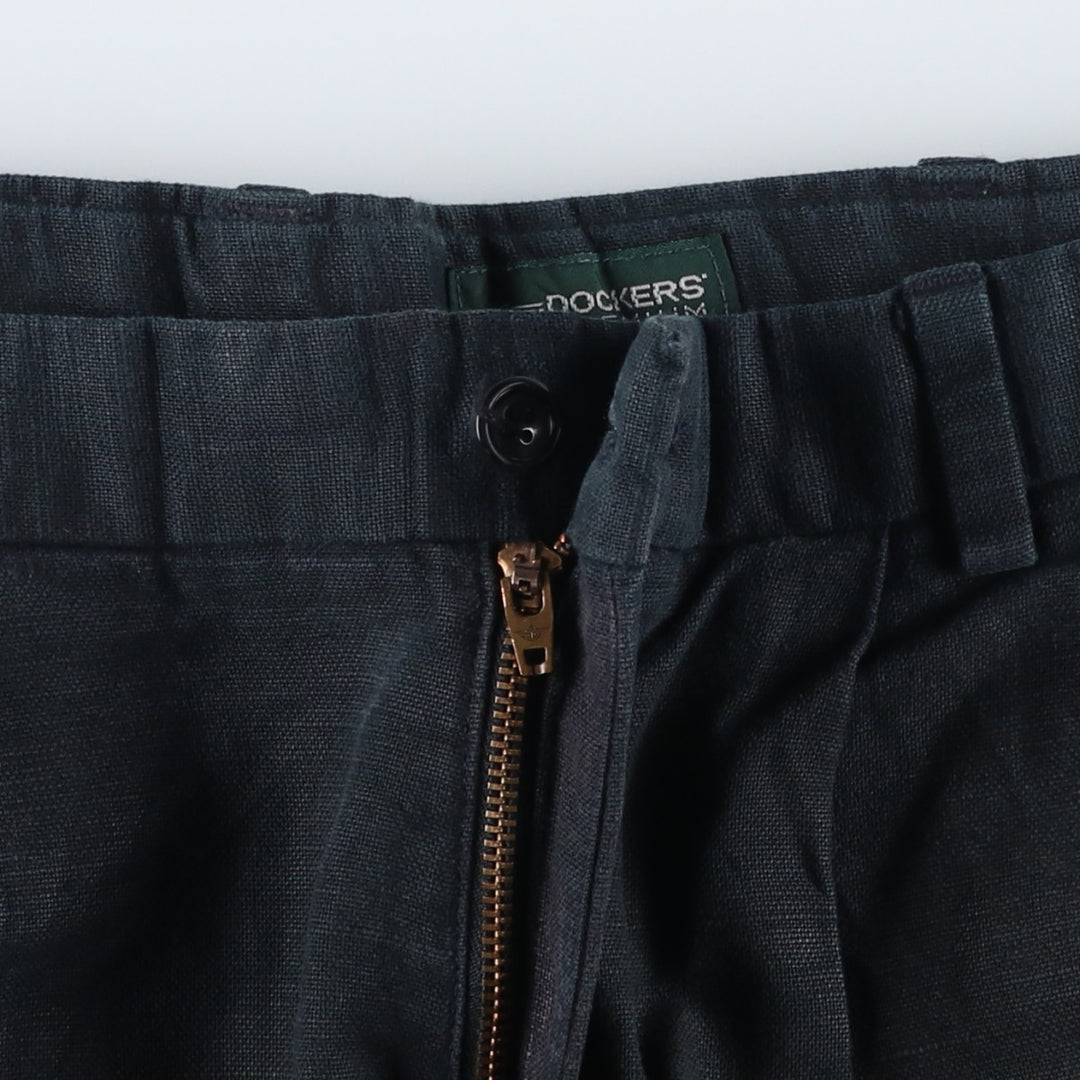 2000'S Dockers Premium Two-pleat Linen Pants, Men's Size W33 linen navy blue type Vintage Second Hand