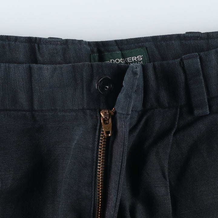 2000'S Dockers Premium Two-pleat Linen Pants, Men's Size W33 linen navy blue type Vintage Second Hand