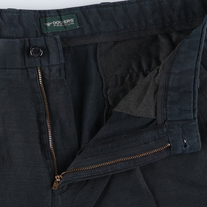 2000'S Dockers Premium Two-pleat Linen Pants, Men's Size W33 linen navy blue type Vintage Second Hand