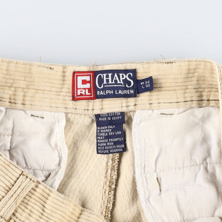 90'S Ralph Lauren Chaps, wide-ribbed, two-pleat corduroy pants, men's, vintage, size W30. cotton Beige type Vintage Second Hand