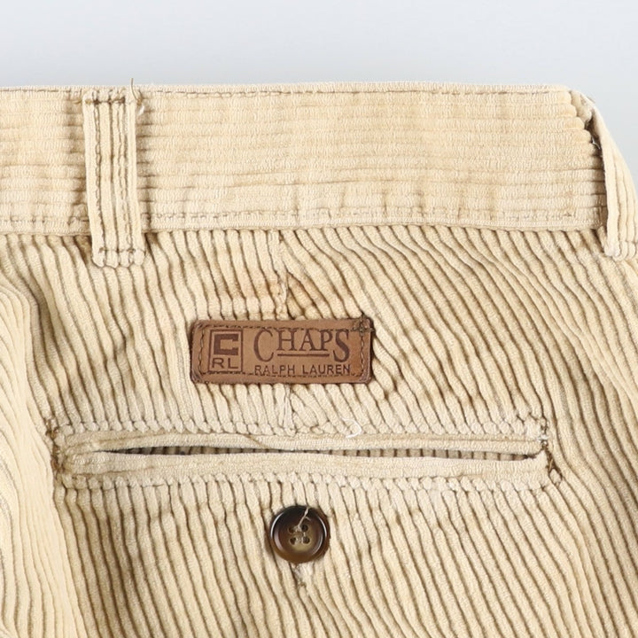 90'S Ralph Lauren Chaps, wide-ribbed, two-pleat corduroy pants, men's, vintage, size W30. cotton Beige type Vintage Second Hand