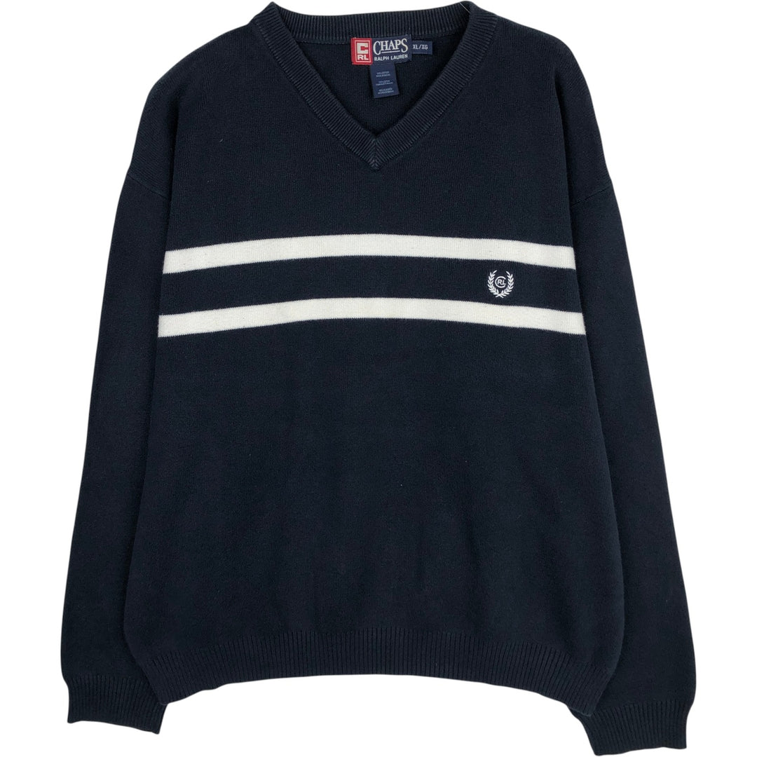 Ralph Lauren Chaps V-neck cotton knit sweater, men's size XL cotton navy blue type Vintage Second Hand